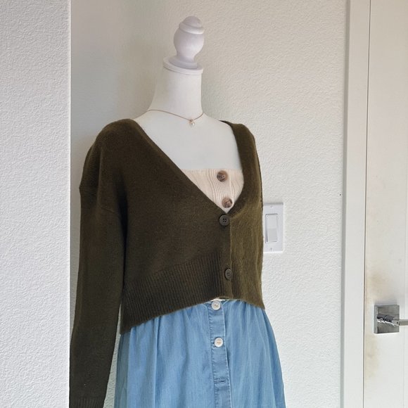 Oak + Fort Khaki Cropped Cardigan Size XS - Picture 5 of 8